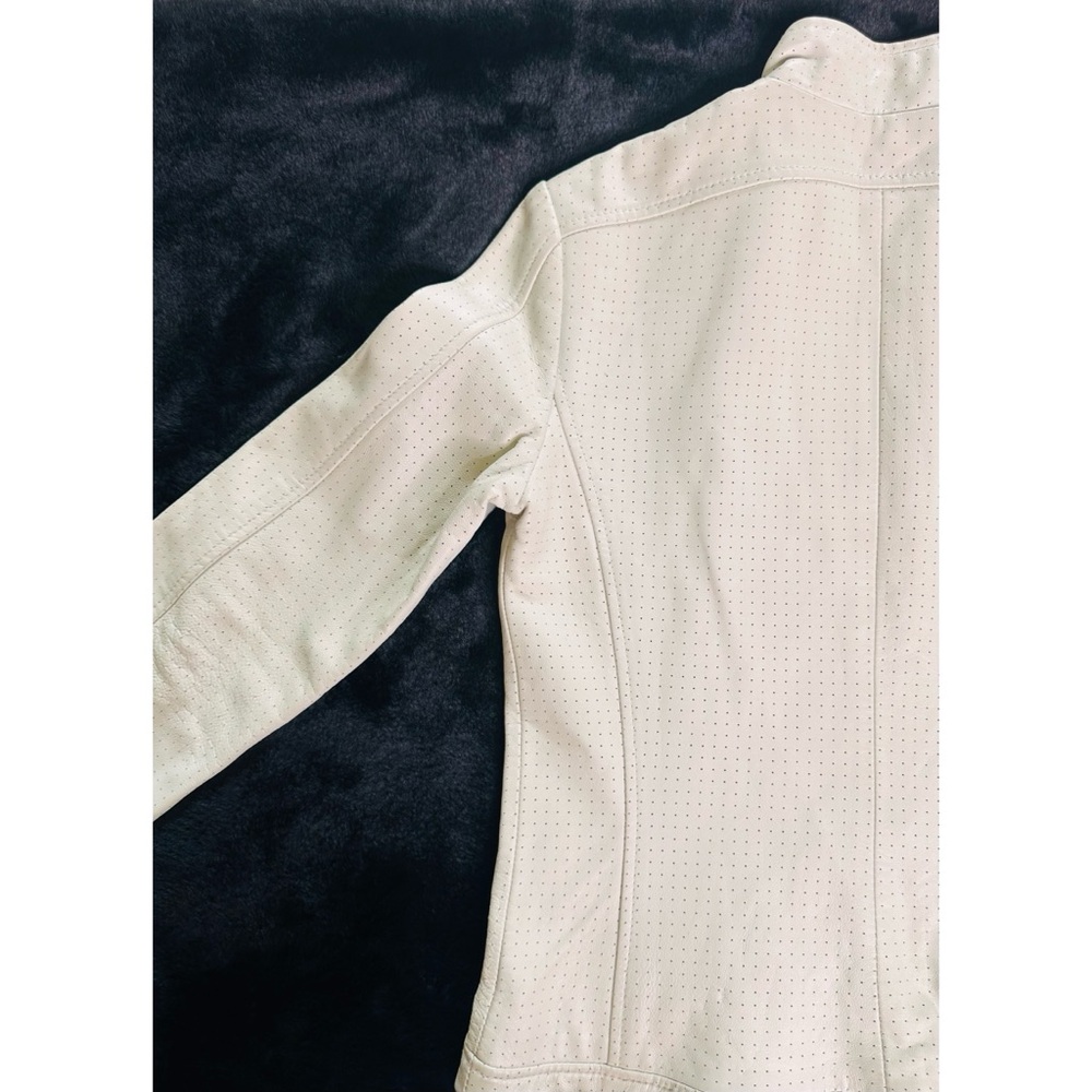 Vintage Leather Biker / Moto Jacket Mexx Size 0 Cream/ Ivory/ Beige Y2K 2000’s. - Picture 7 of 9